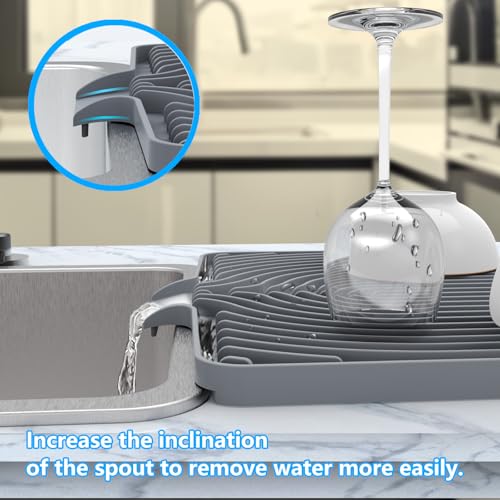Dish Drying Mat for sink with a bulged edge (18"×12"Raised Sink / Gray)