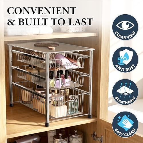 Stackable 3 Tier Sliding Basket Organizer Drawer (3-tier / Chrome)