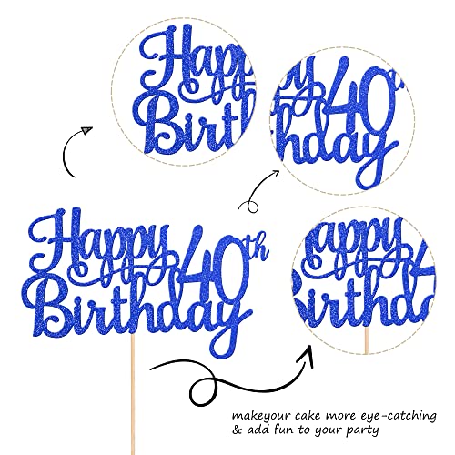 1 PCS Happy 40th Birthday Cake Topper Glitter Cheers to 40 Years Birthday Cake Pick 40 Fabulous Cake Decoration for Happy 40th Birthday Anniversary Party Decorations Supplies Blue (Blue / 40th)