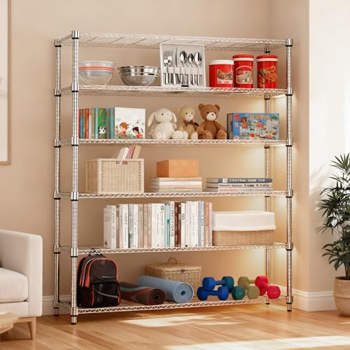 2100LBS 47.2" W 6 Tiers Shelf Storage Shelves Metal Shelving Unit Heavy Duty Garage Shelving Adjustable Wire Shelves for Pantry (6 Tiers, 17.7"D x 47.2"W x 82.4"H / Chrome)
