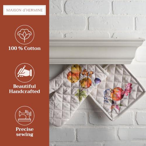 100% Cotton Oven Mitt & Pot Holder Set (089 - Fruit D'hiver / 7.5" x 13" & 8" x 8" (Oven Mitt & Pot Holder))