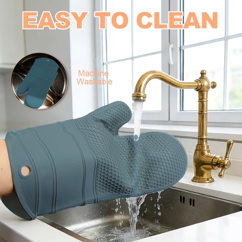 Silicone Oven Mitts (2PCS-13"L x 7"W/AGAVE-HONEYCOMB SURFACE)