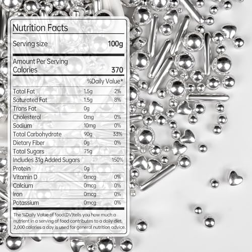 Silver Pearl Heart Sprinkles for Cake Decorating (Silver Pearl Heart Rods)