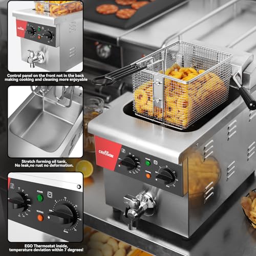 8L Countertop Electric Deep Fryer with Draining Valve (Single Tank,8L)