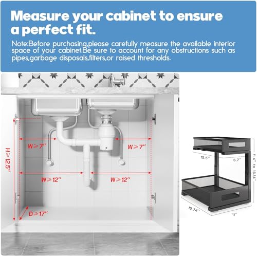 2 Pack Under Sink Storage Organizer (Black / 2 Pack-15.74"Dx11.4"-16.14"H)