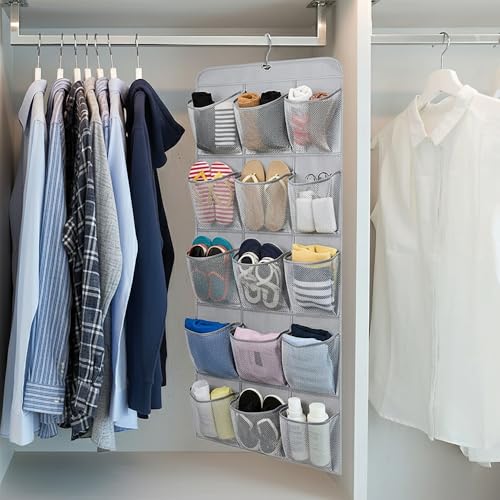 Hanging Shoe Organizer For Closet Rod with 30 Large Pockets Dual Sided 360 Rotating Hanger Space Saving Storage Bag Rack Shelves for Bedroom Laundry Room