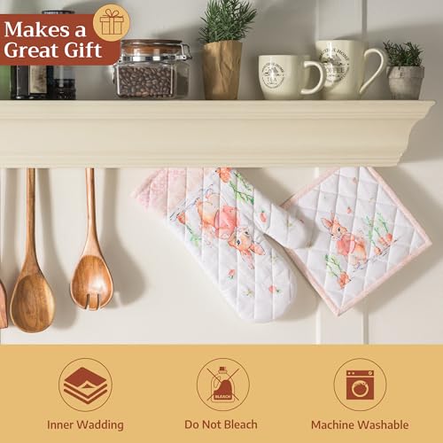 Maison d'Hermine Oven Gloves 100% Cotton Oven Mitt (013 - Bunny Party / 7.5" x 13" (Oven Mitt))