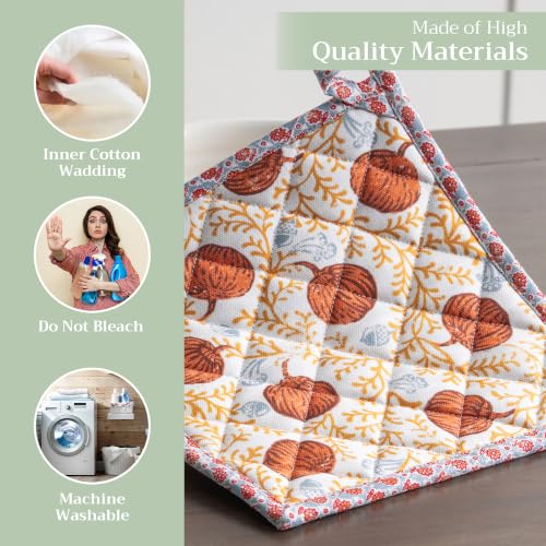 Pot Holders 100% Cotton Potholders (033 - Harvest Festival / 8" x 8" (Pot Holder Pack of 1))