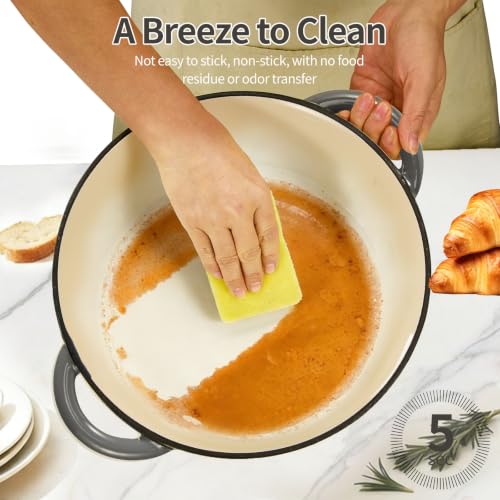 Enameled Cast Iron Dutch Oven pot 6.5 QT with Lid for Bread Baking (Gray)