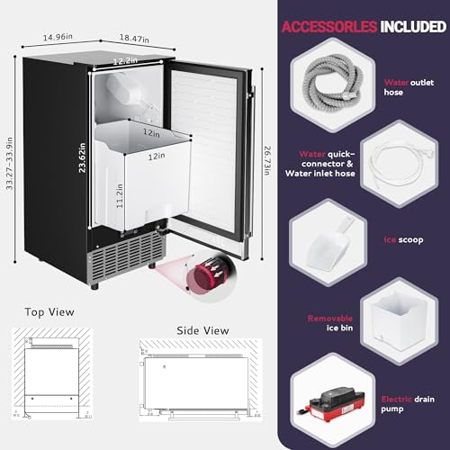 Commercial Under Counter Ice Maker with Drain Pump (Silver)