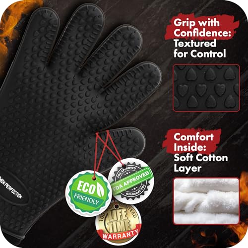 XL Silicone Smoker BBQ Gloves (Midnight Black / X-Large)