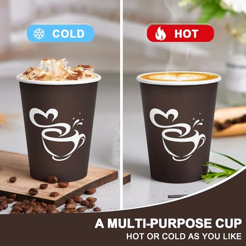 400 Count 8 oz Paper Coffee Cups Disposable Hot Coffee Cups Brown (Brown / 8OZ-400 Pack)