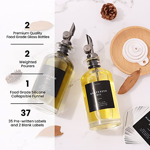 Oil and Vinegar Dispenser with Metal Pour Spout (350ml, Set of 2 Bottles / Black)
