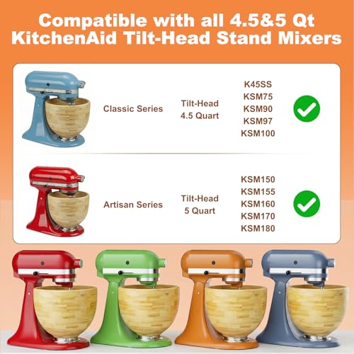 5 Qt Solid Wood Mixing Bowl Compatible with KitchenAid Tilt