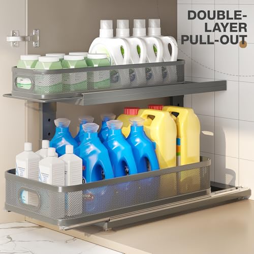 2 Pack 21IN Depth Under Sink Organizer With Next (Gun Gray / 2 Pack-21"Dx12.4"-16.5"H)