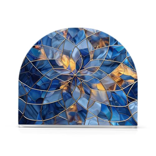 Stained Glass Blue Pattern Napkin Holder for Table Paper Napkins Holder Acrylic Tissue Dispenser Kitchen Dining Room Bathroom Party Car Decor