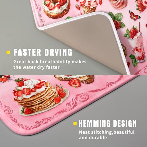 Pink Strawberry Dish Drying Mat for Kitchen Counter Small 18 X 16 In (Strawberry Pink 328 / 18" x 16")