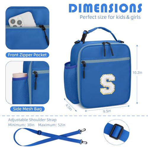 Lunch Box Kids Large Initial Insulated Lunch Bag for Girls (Blue / S)