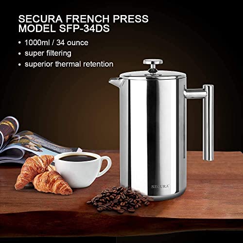 French Press Coffee Maker (Silver / 34 oz)