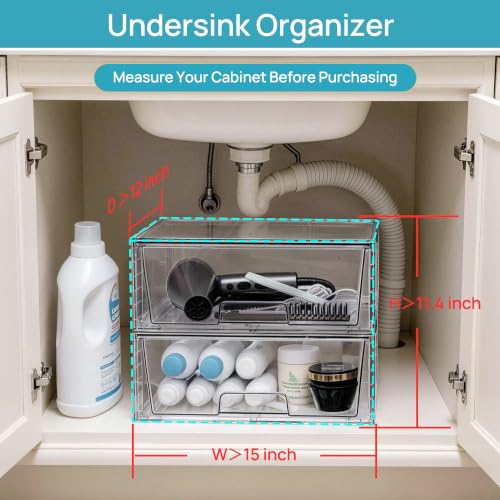 6 Pack Large Clear Stackable Storage Drawers for Closet (6 Count)