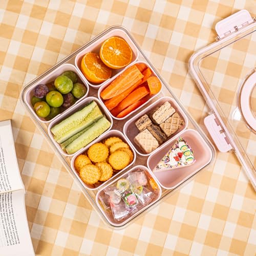 Divided Serving Tray with Lid and Handle (Pink-1 Pack)