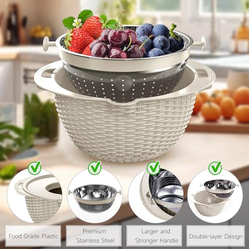 4 1 Colander with Bowl & Spoons Set (Beige)