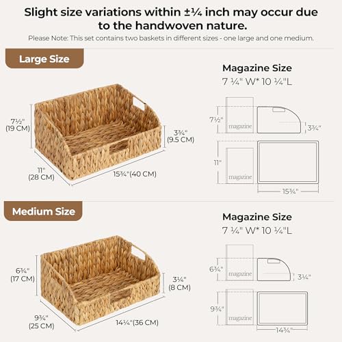 Pantry Baskets for Organizing (Natural(Water Hyacinth) / 15¾"L x 11"W x 7½"H + 14¼"L x 9¾"W x 6¾"H)