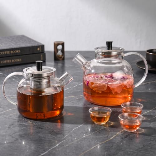 1500ml(50oz) Glass Teapot with Removable Infuser, Ehugos Stovetop Safe Large Tea Pot, Blooming and Loose Leaf Hand Crafted Kettle for Women and Adult with Stainless Infuser (Style 1-1500ML)