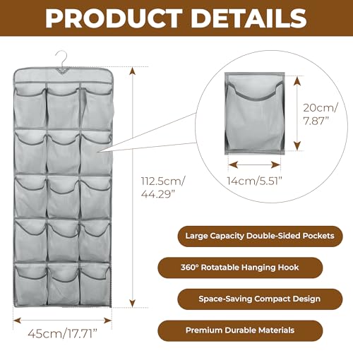 Hanging Shoe Organizer For Closet Rod with 30 Large Pockets Dual Sided 360 Rotating Hanger Space Saving Storage Bag Rack Shelves for Bedroom Laundry Room