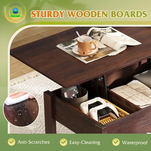 Lift Top Coffee Table with 2 Drawers (Rustic Espresso / 39" with Drawer)
