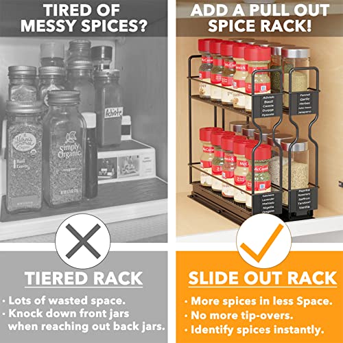Pull Out Spice Rack Organizer for Cabinet (Two 2"W Drawers, 2-Tier)