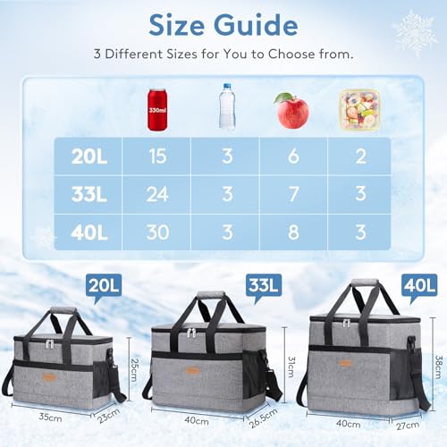 Cooler Bag 30 Cans Collapsible and Insulated Large Lunch Bag Leakproof Soft Cooler Portable for Camping