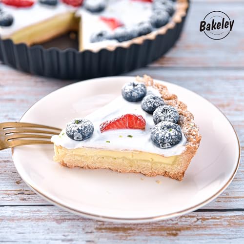 8-Inch Non-Stick Round Tart Pan with Removable Loose Bottom, Quiche Pan for Oven Baking (Black) (8" Round (Black))