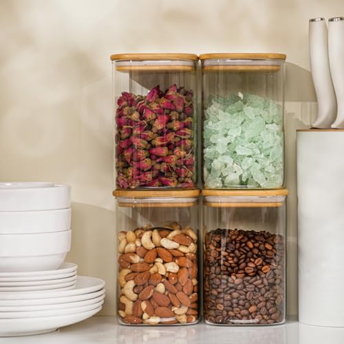 37oz/1.2Qt/1100ml Square Glass Storage Containers with Lids 6-Pack (37oz*6)
