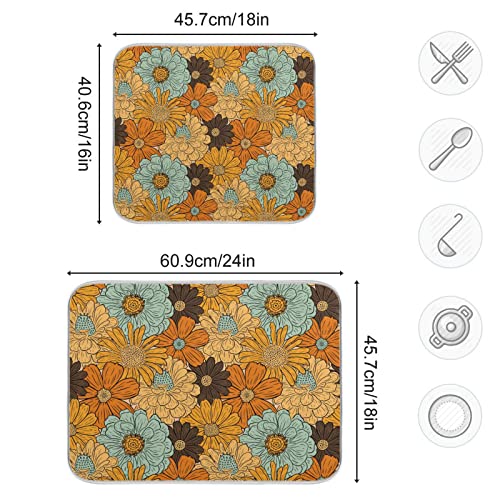 Super Absorbent Dish Drying Mat (Retro Flower Daisy / 18" x 24")