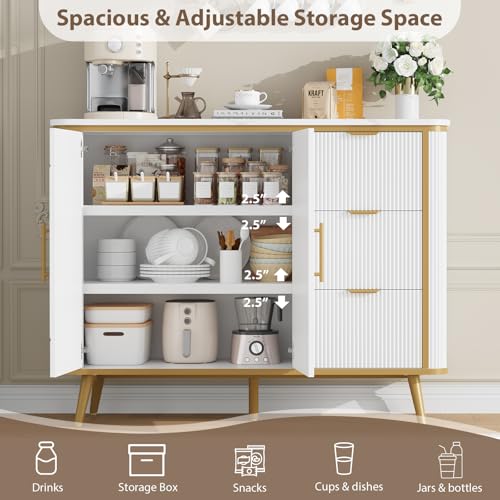 47.3" Modern Buffet Cabinet with Storage (White-3draws)