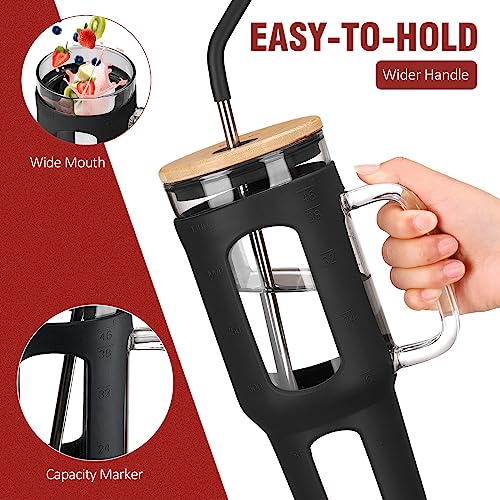 Glass Tumbler with Lid and Straw (Black / 46 Ounces)