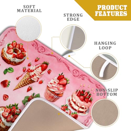Pink Strawberry Dish Drying Mat for Kitchen Counter Small 18 X 16 In (Strawberry Pink 328 / 18" x 16")