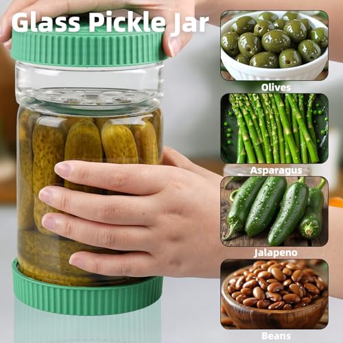 Glass Pickle Jar with Strainer Flip (Green)