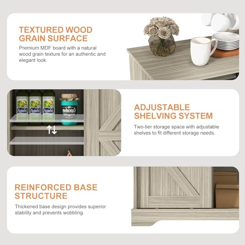 Sliding Barn Door Buffet Sideboard Storage Cabinet Coffee Bar Kitchen Farmhouse Style (Oak)