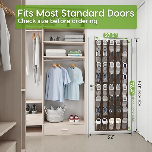 Over the Door Shoe Organizer with 40 Large Breathable Mesh Pockets (Brown / 40 Pockets)