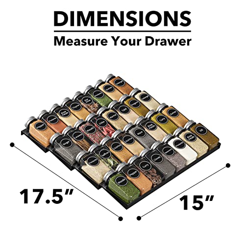 Spice Drawer Organizer with 32 Spice Jars (32 Jars, 15" Wide)