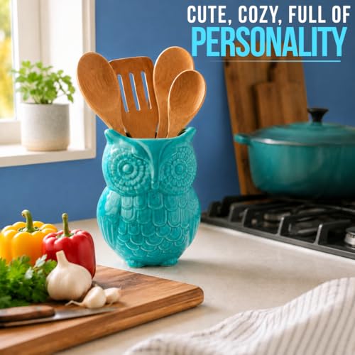 Aqua Blue Owl Utensil Holder (Aqua Blue)