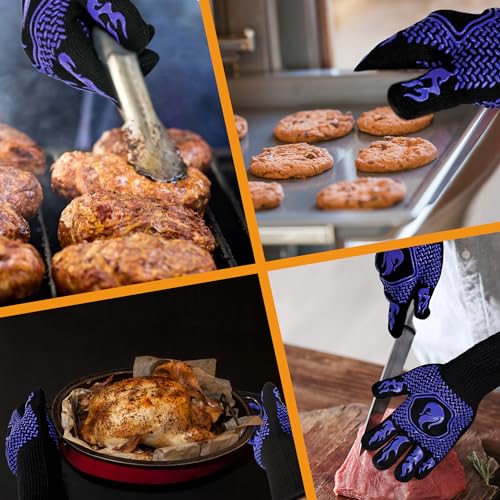 BBQ Gloves 1472F Heat Resistant Non (Blue-2 Pairs)