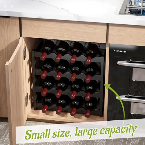 Bamboo Wine Rack Wine Storage Cabinet Shelf 16 Bottle Wine Racks Countertop Sturdy for Kitchen Dining Room Pantry (Black / 4 Tier)
