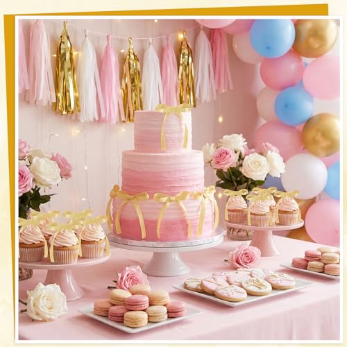 30 Pack Bow Cake Toppers Champagne Gold Ribbon Bows for Cake (Champagne Gold)