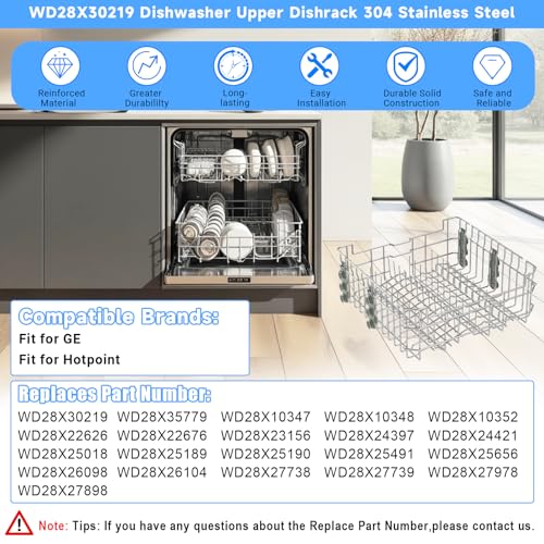 UPGRADED WD28X35779 WD28X30219 Dishwasher Upper Rack Compatible with GE Dishwasher Rack Replacement Parts with Wheel