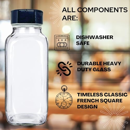 Glass Spice Jars with Shaker Lids (French Square 16oz Black Set of 3)