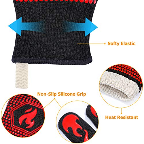 BBQ Gloves BBQ Accessories 1472℉ Extreme Heat Resistant (Red / One Size Fits Most(Regular Cuff))