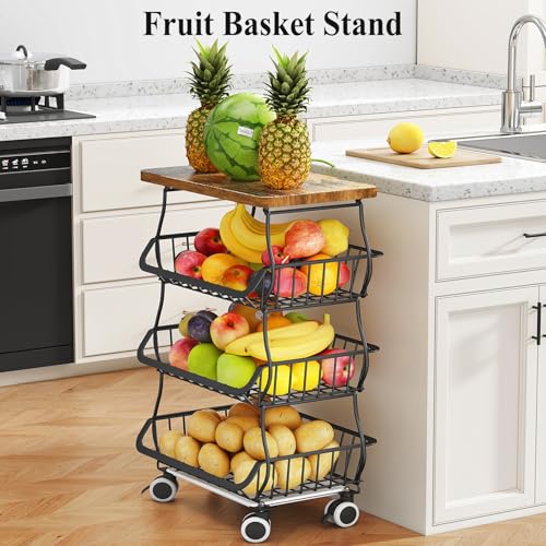 4 Tier Fruit and Vegetable Basket Stand for Kitchen (Black / 4 Tiers)